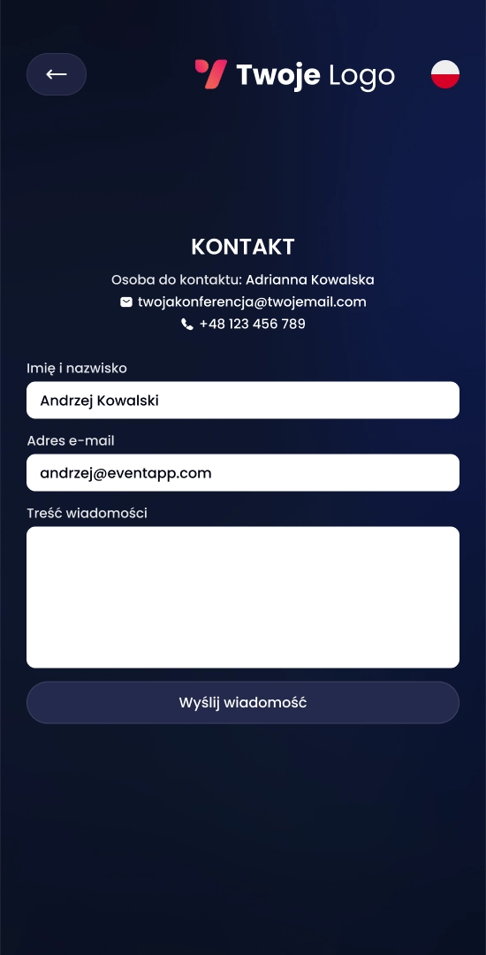 Ekran kontaktu z organizatorem